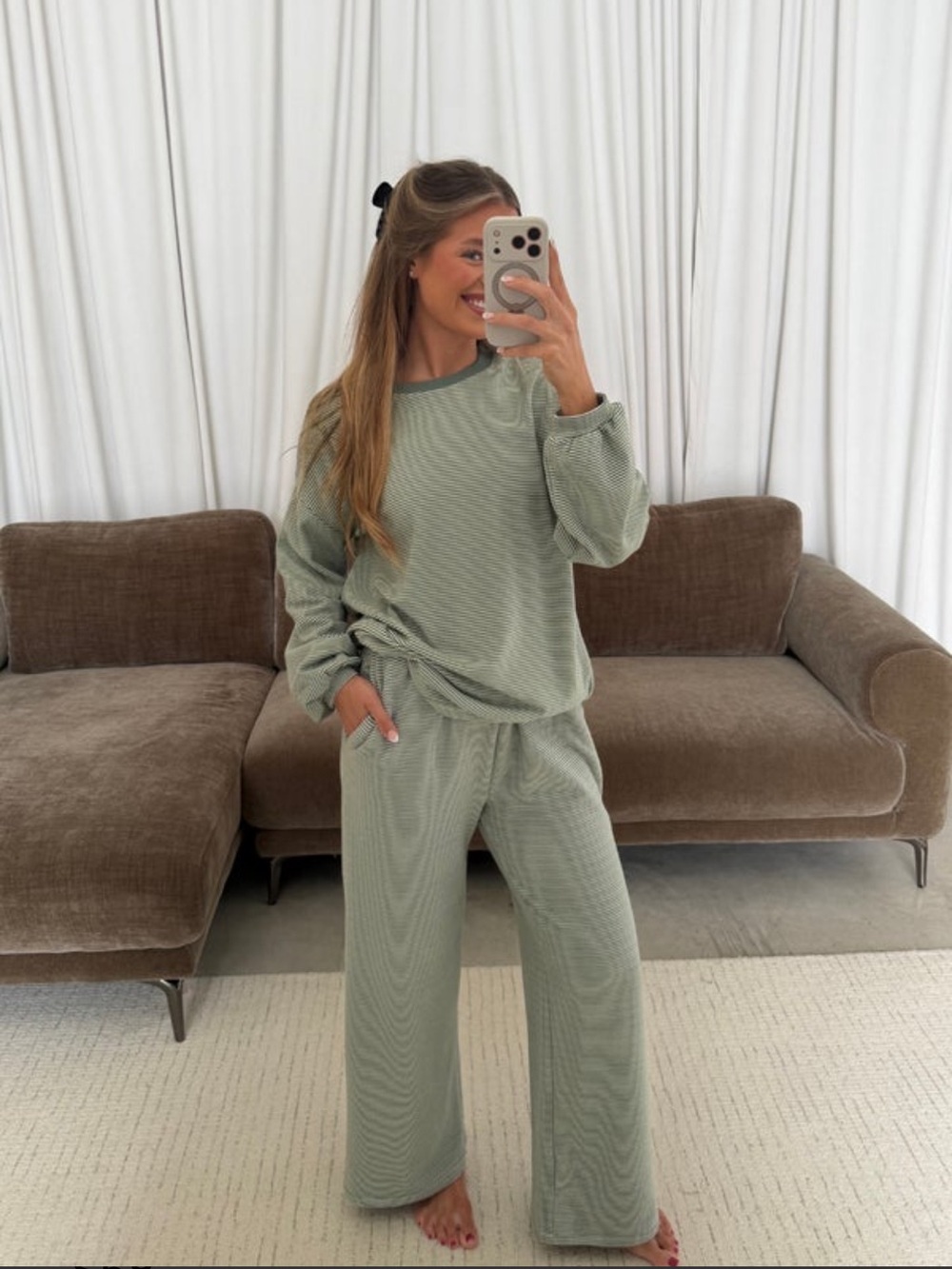 Worth Collective Zoe & June Relaxed Lounge Pants & Top Set - Sage Green